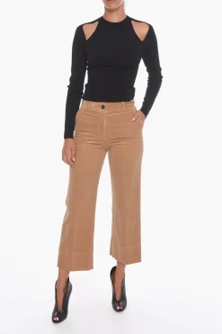 Online Pantaloni Palazzo Crop in Corduroy Donna Pantaloni