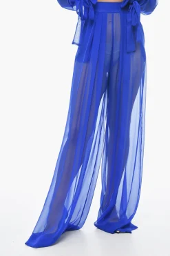 New Pantaloni Palazzo in Chiffon di Seta con Zip Laterale Donna Pantaloni