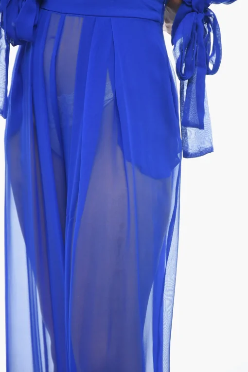 New Pantaloni Palazzo in Chiffon di Seta con Zip Laterale Donna Pantaloni