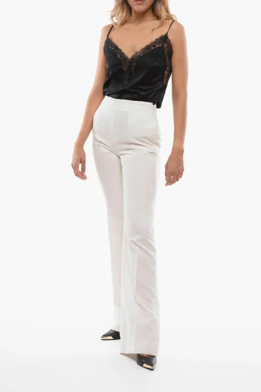 Sale Pantaloni Palazzo in Ciniglia con Zip Laterale Donna Pantaloni
