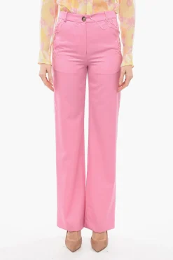 New Pantaloni Palazzo In Lana Con Dettagli Sfrangiati Donna Pantaloni