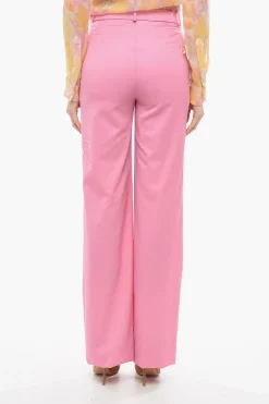 New Pantaloni Palazzo In Lana Con Dettagli Sfrangiati Donna Pantaloni