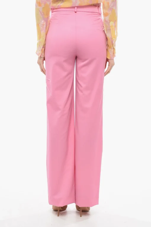 New Pantaloni Palazzo In Lana Con Dettagli Sfrangiati Donna Pantaloni