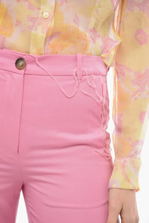 New Pantaloni Palazzo In Lana Con Dettagli Sfrangiati Donna Pantaloni