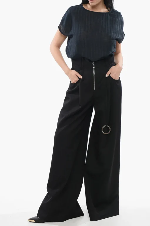 Pantaloni Palazzo in Lana con Zip>The Attico Sale