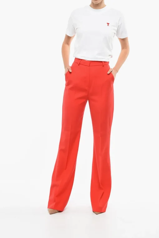 Online Pantaloni Palazzo in Lana a Vita Alta Donna Pantaloni