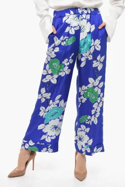 Pantaloni Palazzo in Seta con Stampa a Fiori>Parosh Outlet