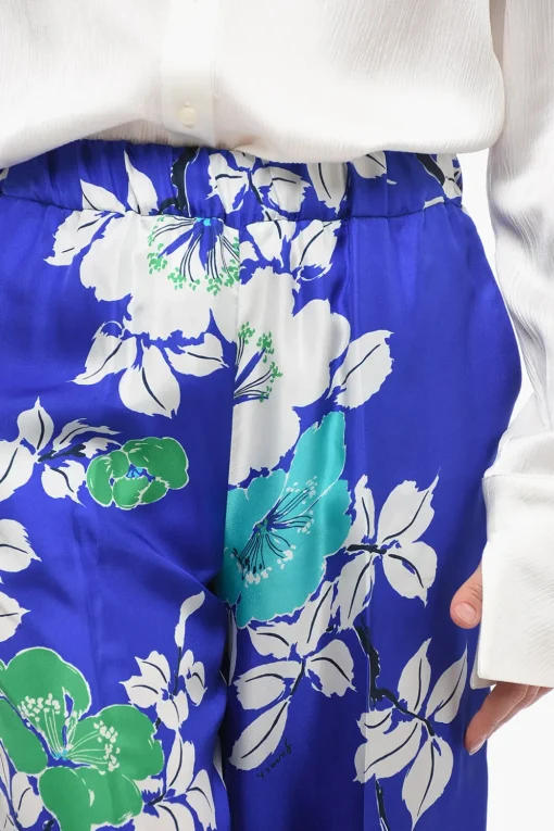 Pantaloni Palazzo in Seta con Stampa a Fiori>Parosh Outlet