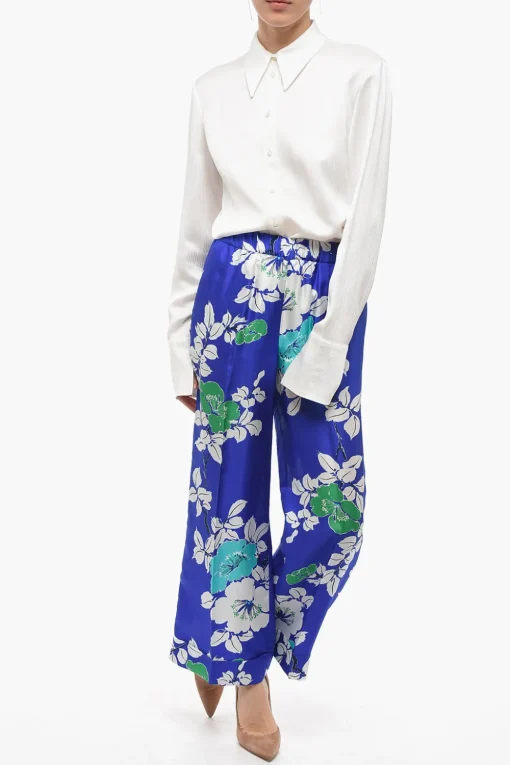 Pantaloni Palazzo in Seta con Stampa a Fiori>Parosh Outlet