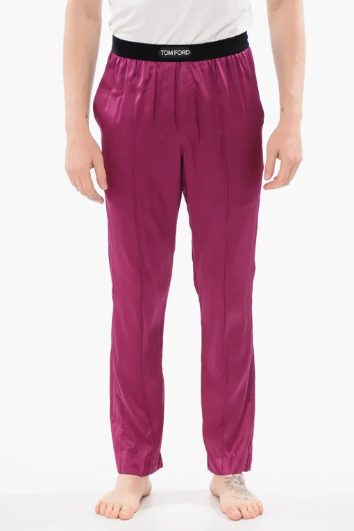 Best Pantaloni Pigiama in Satin di Seta con Dettaglio in Velour Uomo Intimo