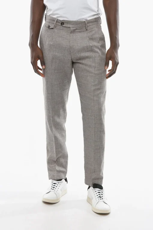 Pantaloni RAVAL in Lana Vergine e Lino con Motivo Pied-de-Poule>Cruna New