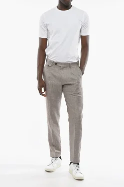 Pantaloni RAVAL in Lana Vergine e Lino con Motivo Pied-de-Poule></noscript>Cruna New