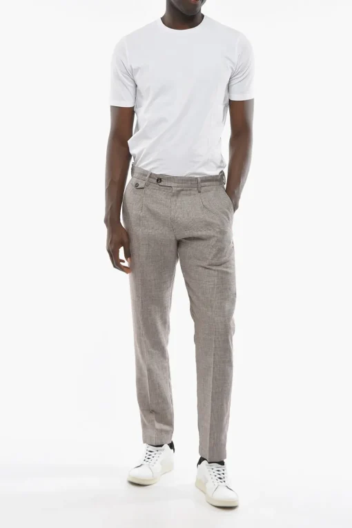 Pantaloni RAVAL in Lana Vergine e Lino con Motivo Pied-de-Poule>Cruna New