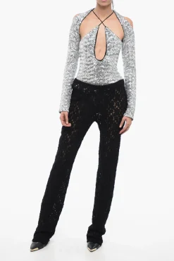 Online Pantaloni Ricamati con Gamba Svasata Donna Pantaloni
