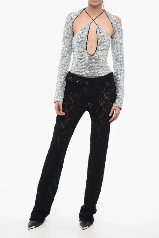 Online Pantaloni Ricamati con Gamba Svasata Donna Pantaloni