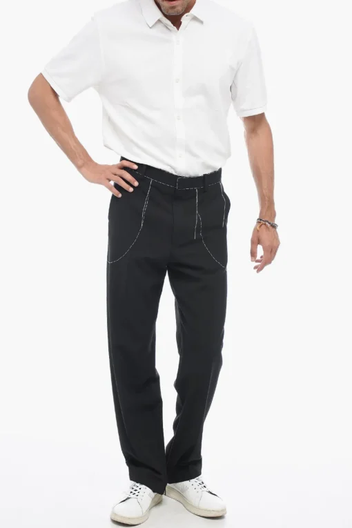 Discount Pantaloni Sartoriale con Impunture Uomo Pantaloni