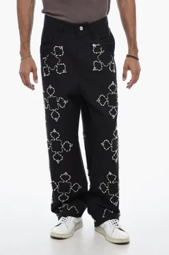 Clearance Pantaloni Sdtraight Fit Con Dettagli Strass Uomo Pantaloni
