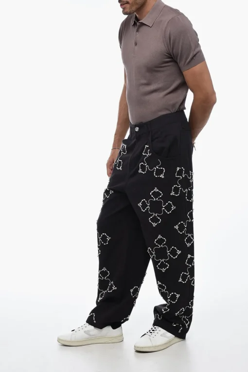 Clearance Pantaloni Sdtraight Fit Con Dettagli Strass Uomo Pantaloni