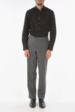 Pantaloni Slacks LEADER in Lana Vergine Extrafine con Motivo Basket Weave>Corneliani New