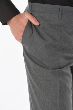 Pantaloni Slacks LEADER in Lana Vergine Extrafine con Motivo Basket Weave></noscript>Corneliani New