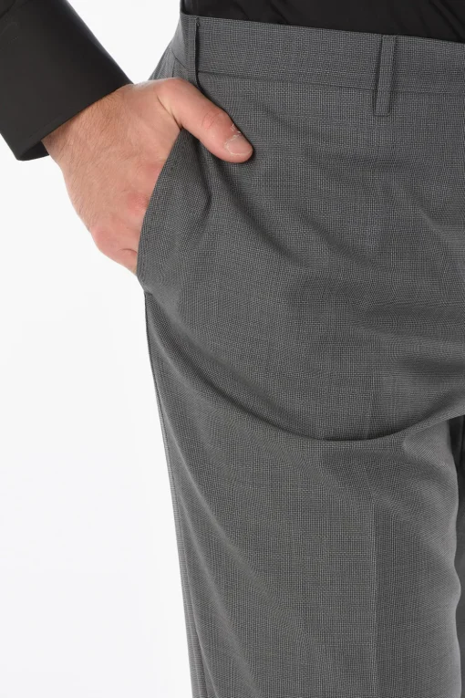 Pantaloni Slacks LEADER in Lana Vergine Extrafine con Motivo Basket Weave>Corneliani New