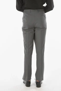 Pantaloni Slacks LEADER in Lana Vergine Extrafine con Motivo Basket Weave></noscript>Corneliani New