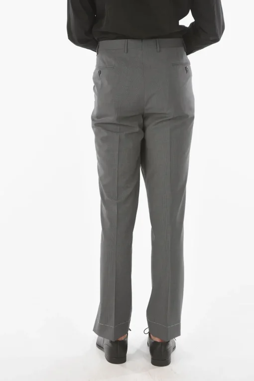 Pantaloni Slacks LEADER in Lana Vergine Extrafine con Motivo Basket Weave>Corneliani New