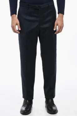 Clearance Pantaloni Slim Fit in Lana Vergine ad Orlo con Risvolto Uomo Pantaloni