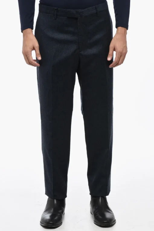 Clearance Pantaloni Slim Fit in Lana Vergine ad Orlo con Risvolto Uomo Pantaloni