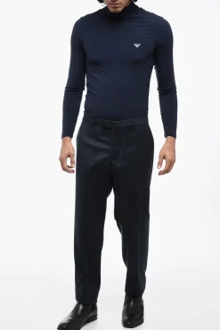 Clearance Pantaloni Slim Fit in Lana Vergine ad Orlo con Risvolto Uomo Pantaloni