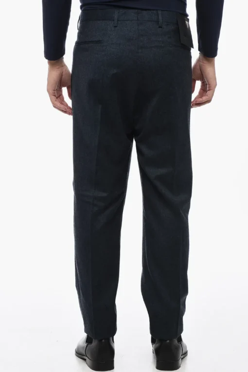 Clearance Pantaloni Slim Fit in Lana Vergine ad Orlo con Risvolto Uomo Pantaloni