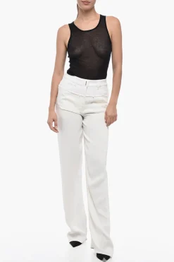 Sale Pantaloni Straight Fit Doppio Tessuto Donna Pantaloni
