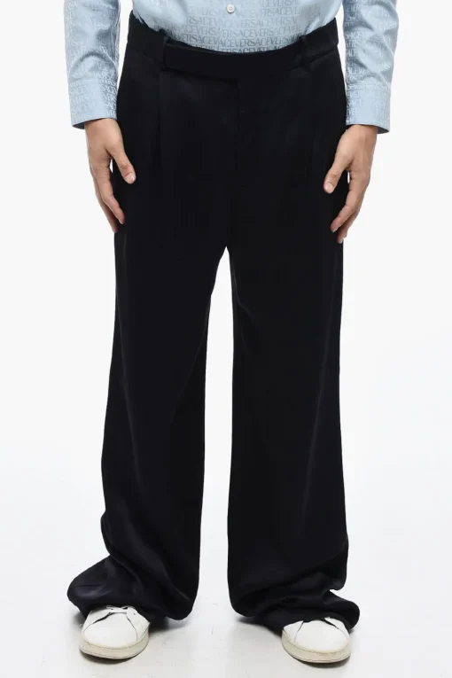 Discount Pantaloni Straight Fit in Satin con Pinces Frontale Uomo Pantaloni