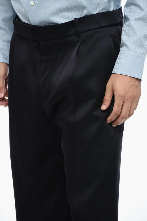 Discount Pantaloni Straight Fit in Satin con Pinces Frontale Uomo Pantaloni