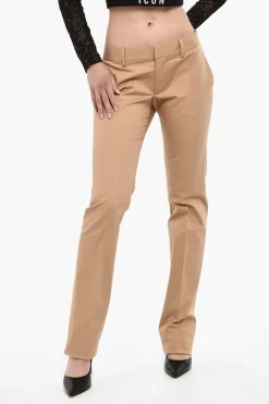 Pantaloni Straight Fit in Cotone a Vita Alta>Dsquared2 Discount