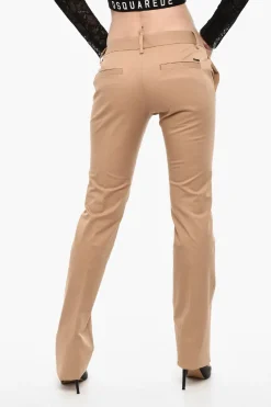 Pantaloni Straight Fit in Cotone a Vita Alta>Dsquared2 Discount