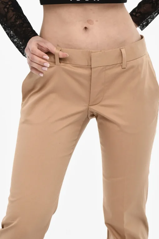 Pantaloni Straight Fit in Cotone a Vita Alta>Dsquared2 Discount
