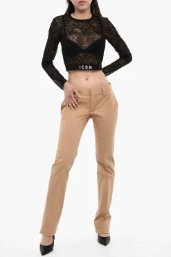 Pantaloni Straight Fit in Cotone a Vita Alta></noscript>Dsquared2 Discount