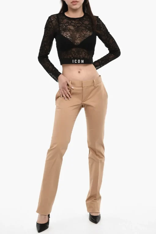 Pantaloni Straight Fit in Cotone a Vita Alta>Dsquared2 Discount