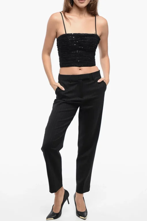Pantaloni Straight-Fit con Motivo Righe in Lurex>True Royal Fashion