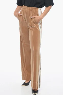 Fashion Pantaloni Track Straight Fit in Velour con Bande a Contrasto Donna Pantaloni