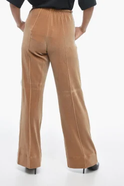 Fashion Pantaloni Track Straight Fit in Velour con Bande a Contrasto Donna Pantaloni