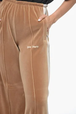Fashion Pantaloni Track Straight Fit in Velour con Bande a Contrasto Donna Pantaloni