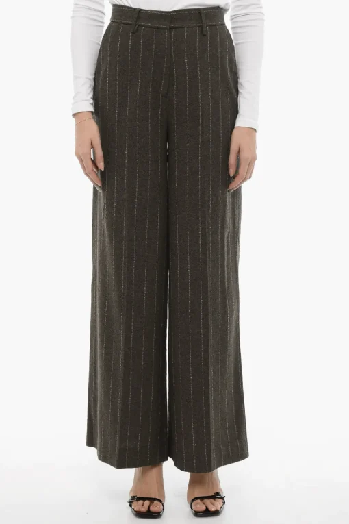 Pantaloni Wide in Misto Lana Gessati>Remain Sale