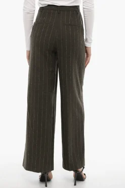 Pantaloni Wide in Misto Lana Gessati>Remain Sale