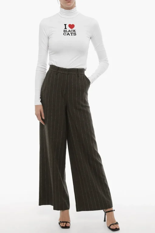 Pantaloni Wide in Misto Lana Gessati>Remain Sale