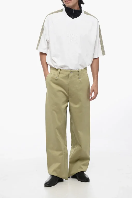 Sale Pantaloni Wide Leg in Cotone con Passanti Uomo Pantaloni