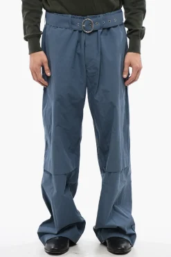 Online Pantaloni Wide Leg in Cotone con Cintura in Tessuto Uomo Pantaloni