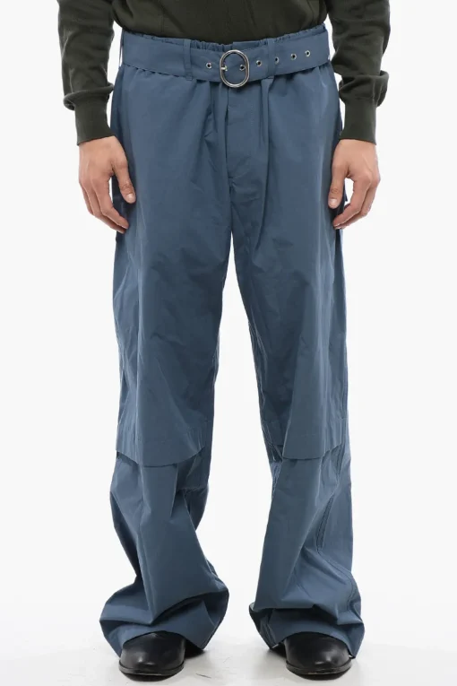 Online Pantaloni Wide Leg in Cotone con Cintura in Tessuto Uomo Pantaloni