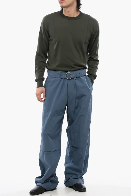 Online Pantaloni Wide Leg in Cotone con Cintura in Tessuto Uomo Pantaloni